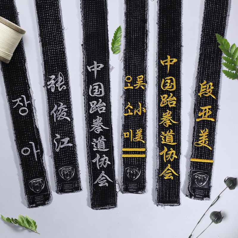 Taekwondo belt black belt road with embroidered custom band black coach with section male karate dodget judo master