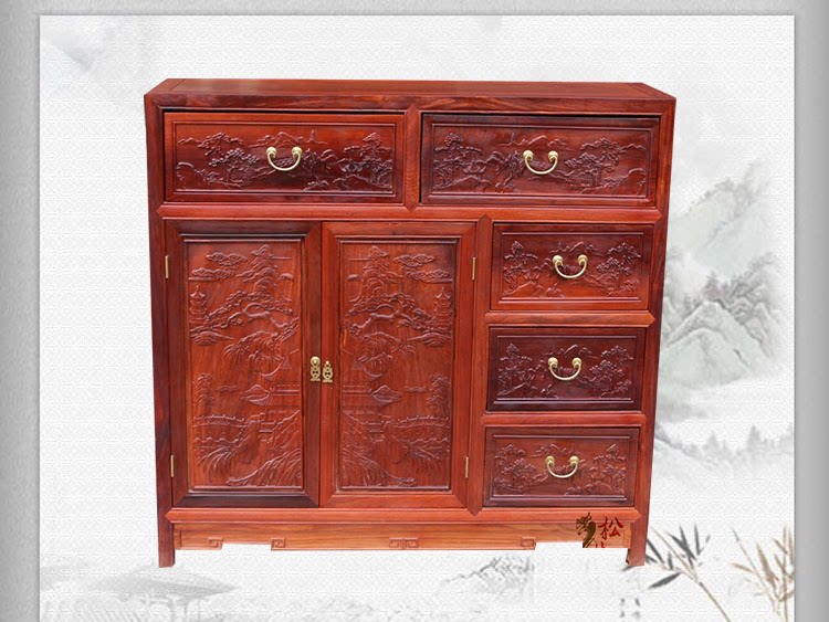 Large Fruits Purple Sandalwood Red Wood Living Room Home Innate Myanmar Flowers Pear Wood Dining Cabinet Chinese Solid Wood Five Bucket Closet Locker