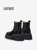 Джадироуз весна новая круглая головка толстая нижняя водонепроницаемая платформа густой платформы и сапоги «Челси» над белой линией европейской и американской короткой ботинки Женщины