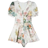 Шифоновый летний комбинезон, приталенный корсет, короткий рукав, V-образный вырез, коллекция 2021, в корейском стиле, подходит для подростков