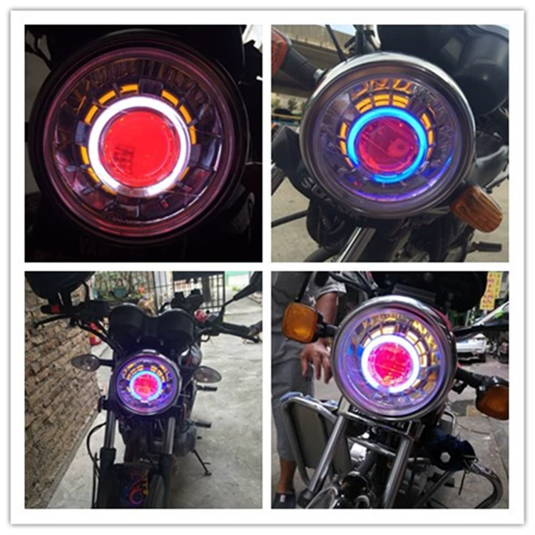 Xe máy Tianjian EN125 Round Light Double Light Lens Double Angel Eye Devil Eye Xenon Headlight hội 4 Inch Q5