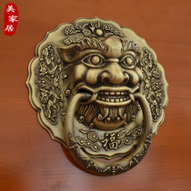 Chinese antique pure copper beast head handle door Lion head Tiger head pull ring Vintage classical decorative wooden door knocker buckle handle