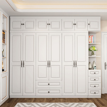 Wardrobe Simple modern economical assembly household bedroom European-style solid wood board cabinet four five six-door wardrobe