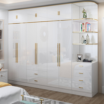 Light luxury wardrobe plus top cabinet Simple modern economical plate-type white combination side cabinet wooden six-five-door large wardrobe