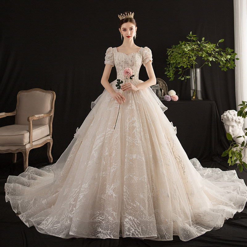 Легкое свадебное платье 2025 года из основной пряжи new bride's, дворцовый стиль, волнистое звездное небо, тонкий темперамент, пышные рукава, выход в свет и пряжа Qi Di