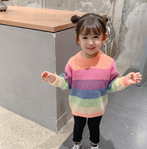 Korean childrens clothing female baby sweater Net red rainbow striplet sweater owner recommend ~ soft and delicate