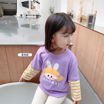 Korean childrens clothing girls T-shirt cotton autumn children Spring and Autumn fake two-piece coat 3-year-old baby base shirt female