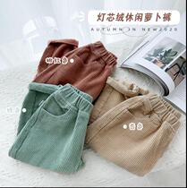 Korean boys corduroy casual pants sports pants childrens clothing autumn spring and autumn baby padded pants solid color