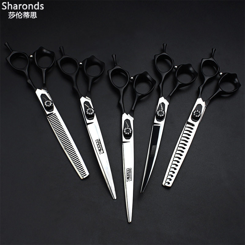 Sharrentith 7 inch professional hairdressing scissors flat cut seamless teeth cut bangs scissors thinning scissors household