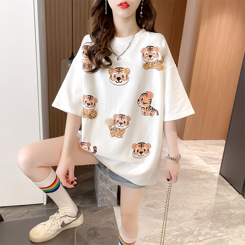 Pregnant Woman Summer Clothing Suit Fashion Section 2022 Tidal Moms Medium Long Version Blouse Summer Short Sleeve T-Shirt Summer Denim Shorts