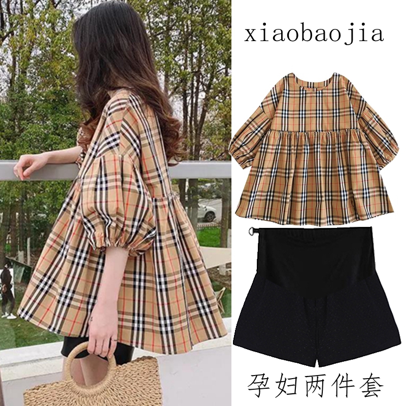 Maternity summer suit 2021 new coat summer large size short sleeve shirt women summer thin two-piece summer