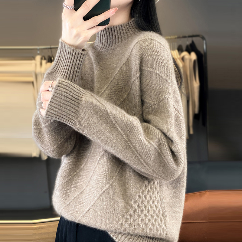 Half-Turtleneck Large Size Sweater for Women 2026 Autumn and Winter New Design with a Lazy Style, Loose Knit Base Layer Half-Turtleneck Large Size Sweater for Women 2026 Autumn and Winter New Design with a Lazy Style, Loose Knit Base Layer