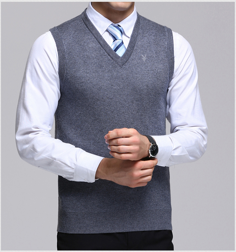 Playboy mùa thu và mẫu mùa đông Bố trung niên mặc thời trang áo thun liền thân màu trơn V-cổ đan vest dày ấm áp áo vest nam
