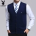 Playboy mùa thu và mùa đông áo len trung niên áo len nam cổ chữ V áo len rắn màu vest vai nam vest áo len cardigan nam Dệt kim Vest