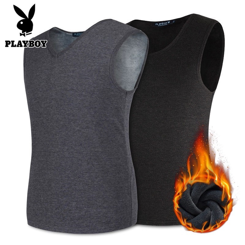 Playboy Men's Warm Vest with Fleece Lining, Thickened Thermal Vest for Layering, Winter Sleeveless Jacket