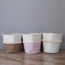 ins new cotton thread woven tassel storage basket storage box household goods toy storage bag storage basket