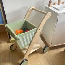 ins smeared tea green baby school step cart over home toy wooden shopping cart baby birthday gift school step