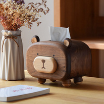 ins black walnuts cubs solid wood cute crammy paper towels box Multi-functional toothpick cylinder clock livingroom paper towels box