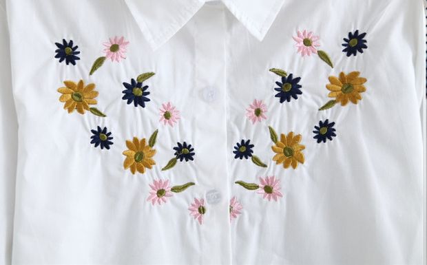 Áo sơ mi nữ cotton 2018 mùa thu mới phong cách Sen thêu áo sinh viên nhỏ màu trắng tươi mới chạm đáy áo áo sơ mi nữ kiểu Hàn Quốc
