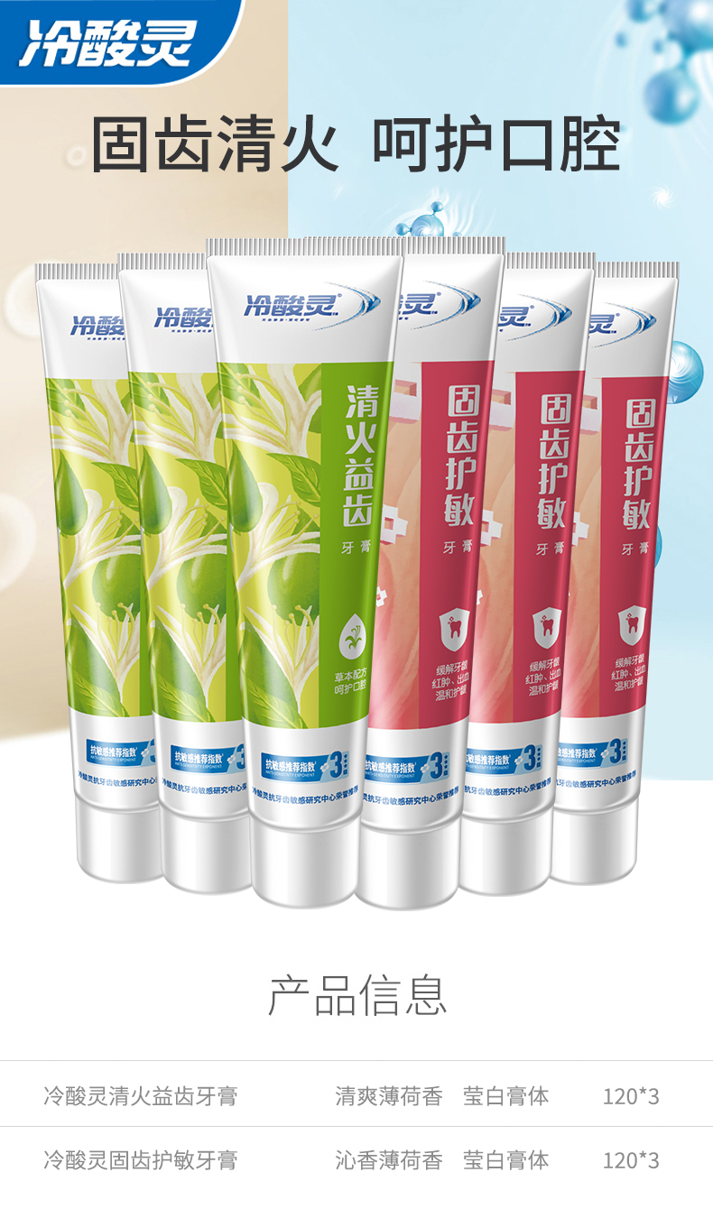 冷酸灵 固齿护敏+清火益齿 抗敏感牙膏 120g*6支 图1