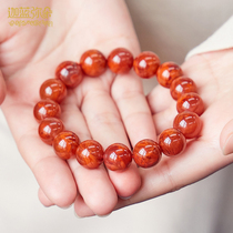 (Jialan Miduo) Natural Baishan River Material Liangshan Jiukou Flame South Red Agate Buddha Beads Men and Women