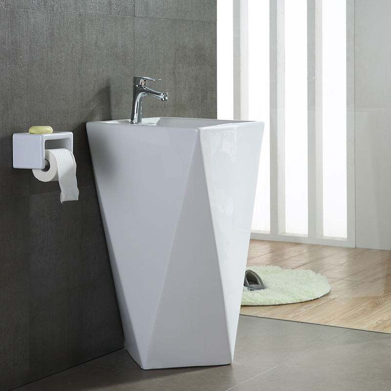 Ceramic even body wash basin washbasin upright post basin 3D diamond integrated face basin bathroom Mediterranean art basin