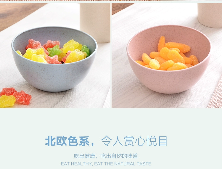 Lúa mì thân thiện với môi trường bát tròn bát cơm Hộ gia đình Bộ đồ ăn Nhật Bản trẻ em ăn bát nhỏ bát súp bát salad đĩa sứ trắng