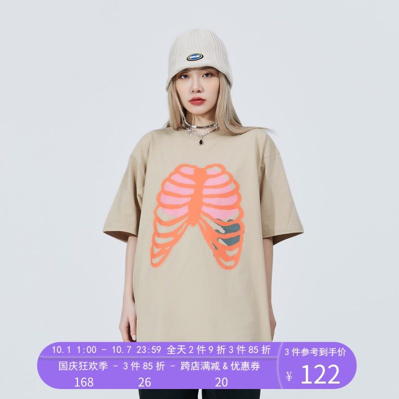 INSNLASIA 20SS original chest heart retro round neck short sleeve Tide brand men and women hip hop couples T-shirt