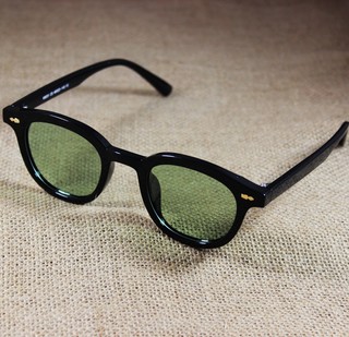 Vintage Japanese Retro Cool Black Frame Green-Yellow Lens Polarized Sunglasses Unisex Trendy Sunglasses
