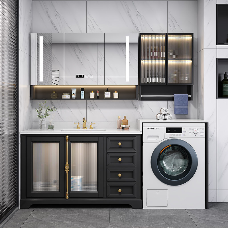 American-style washing machine integrated cabinet balcony washbasin washbasin cabinet combination powder room washstand rock slab bathroom cabinet