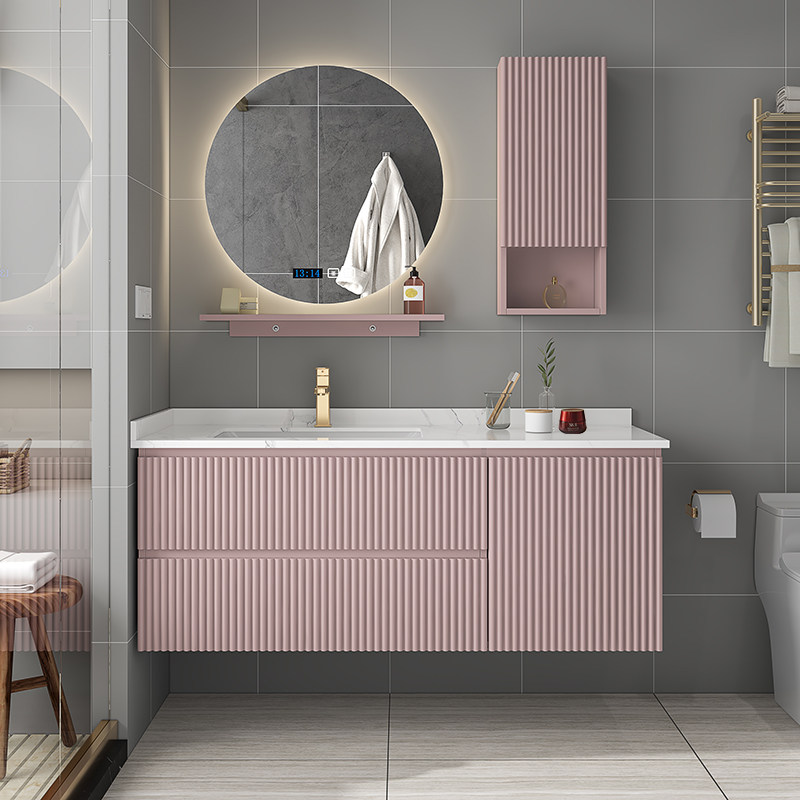 Light extravagant rock board integrated basin bath cabinet solid wood modern minimalist pink dressing room Wash Basin Cabinet Combined Washstand