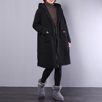  2019 autumn and winter new Korean loose large size mid-length literary and leisure plus cotton jacket womens hooded cotton coat