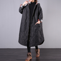  2020 winter new Korean loose plus size mid-length literary retro old hooded denim cotton coat jacket female