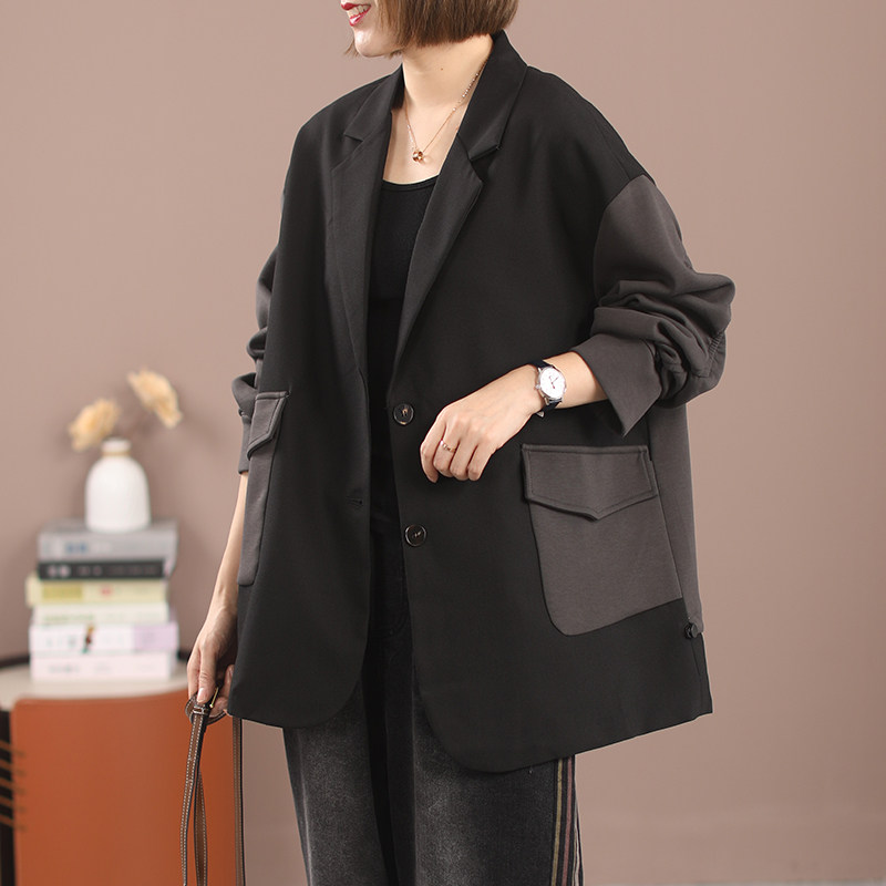 Shuye autumn clothes 2021 new Korean version loose large size art color matching folds small quality suit jacket women