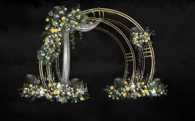 Wedding forest white and green floral arch row flower wedding stage welcome area background decoration effect psd material