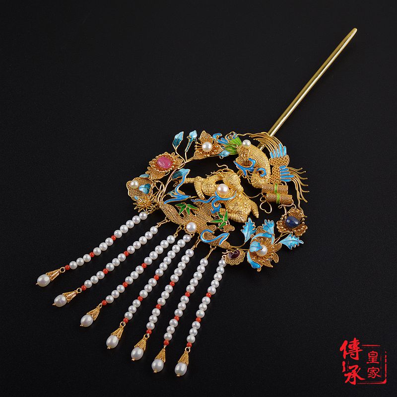 Floral Bamboo Deer Royal Inheritance Inlaid Jewel Pearl Can Do Hair Hairpin Rear Press Hairpin Rod Detachable DIY PRECIOUS