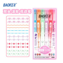 Bauck Double Head Roller Pallet Paper Flower Double Line Size Pen Red Creative Six-Color Fluorescent Pen