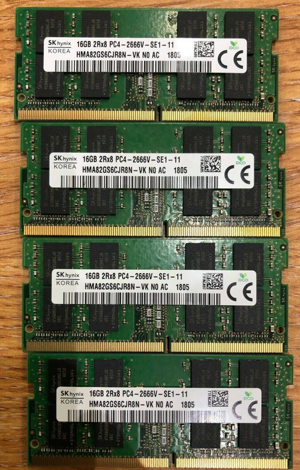 Hynix 16GB 2Rx8 PC4-2666V-SE1-11 HMA82GS6CJR8N-VK NO AC 1805