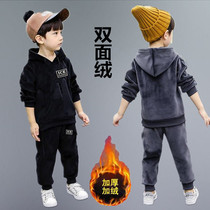 South Korean boy gold velvet plus suede thickened casual sports necropolis jacket 2021 long sleeve childrens winter-style suit tide