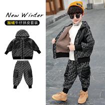 South Korean boy suit 2021 new ocean gas casual child clothing CUHK child gush thickened Cowboy two sets of winter tides