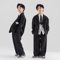 Korean boys suits 2024 new childrens clothing spring and autumn black suit shirts older childrens performance dresses