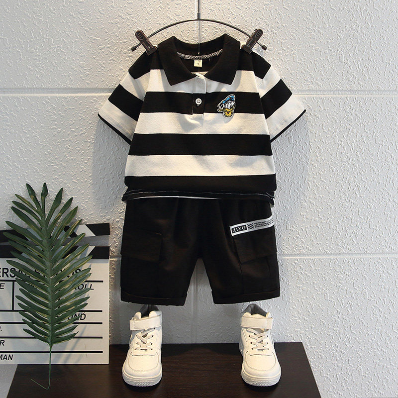 Korean children's suits boys short-sleeved suits pure cotton 2021 new Western style summer baby summer cool and handsome summer clothes