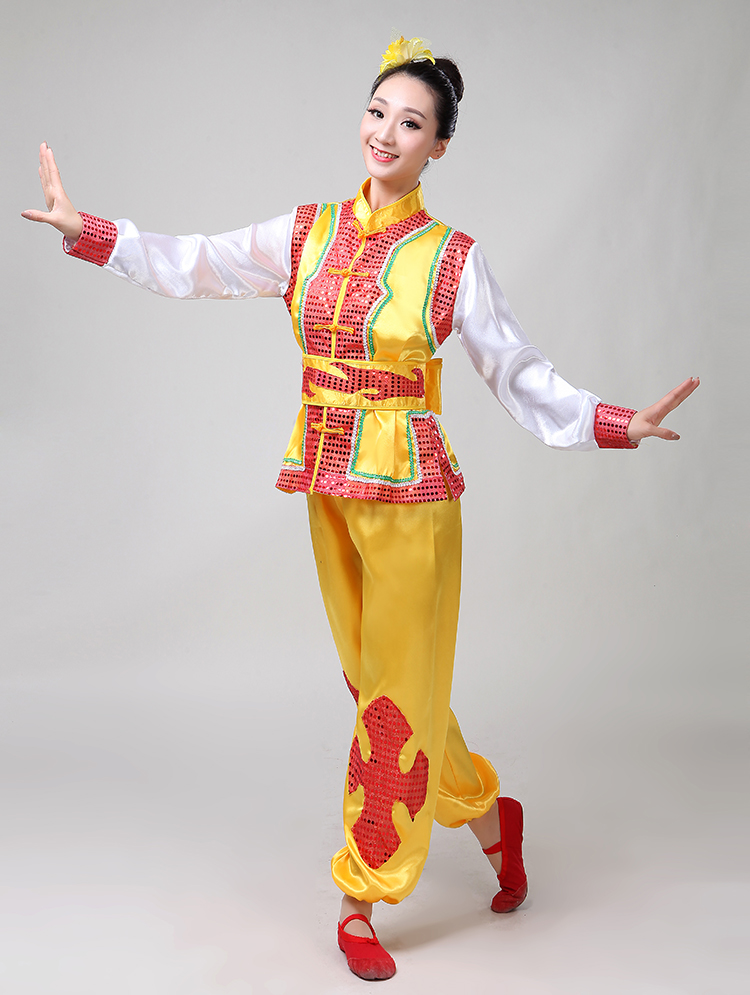 Trang phục dân tộc nam mới Yangko quần áo rồng múa sư tử quần áo trống trống trống thi đấu thuyền rồng quần áo võ thuật đồ bộ nam