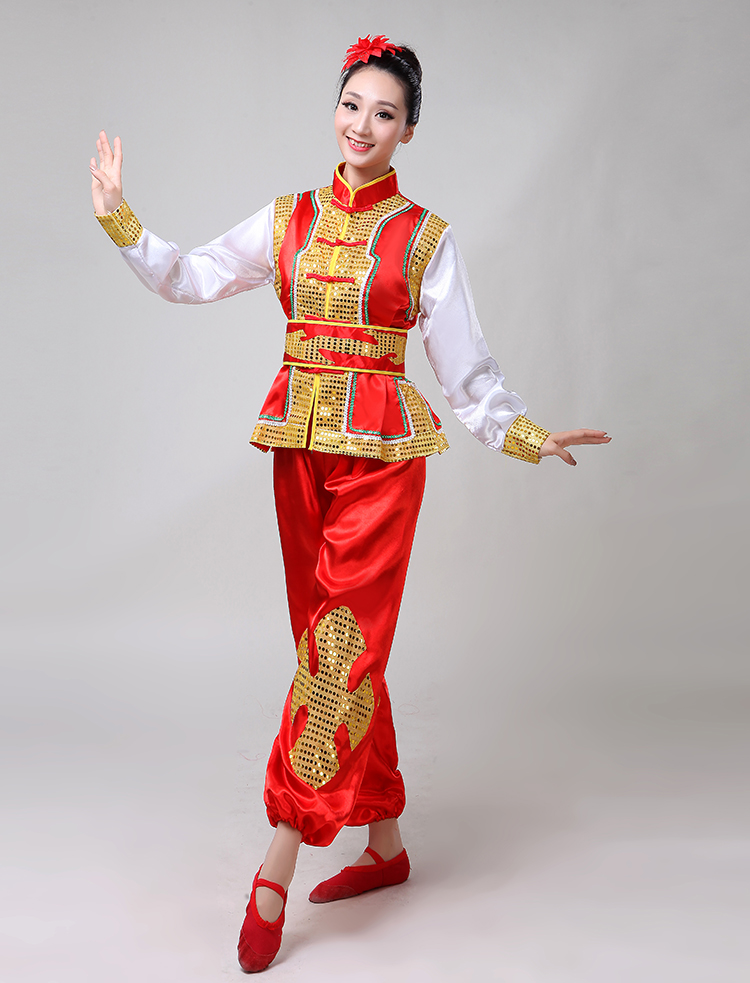 Trang phục dân tộc nam mới Yangko quần áo rồng múa sư tử quần áo trống trống trống thi đấu thuyền rồng quần áo võ thuật đồ bộ nam