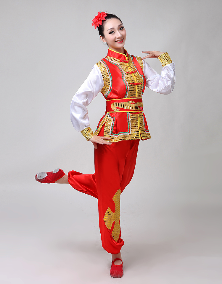 Trang phục dân tộc nam mới Yangko quần áo rồng múa sư tử quần áo trống trống trống thi đấu thuyền rồng quần áo võ thuật đồ bộ nam