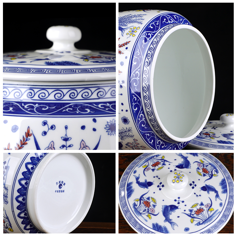 Jingdezhen ceramics antique blue and white porcelain tea storage jar snacks kitchen furnishing articles of Chinese style living room decoration
