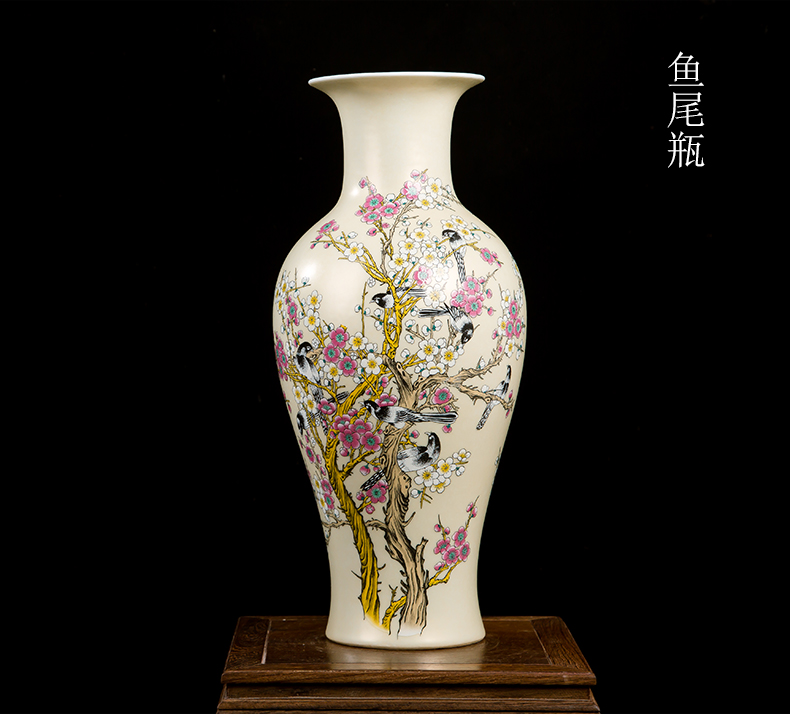 Jingdezhen ceramics powder enamel pay-per-tweet flower vase home sitting room place Chinese office decoration