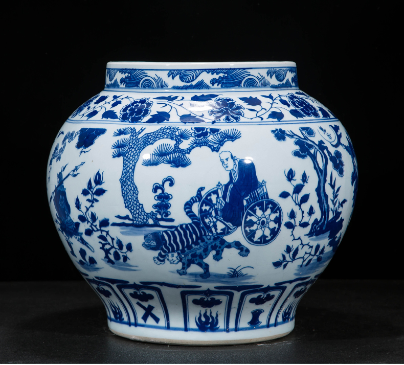 Jingdezhen ceramic vase hand-painted archaize yuan blue and white guiguzi down big pot sitting room place home decoration