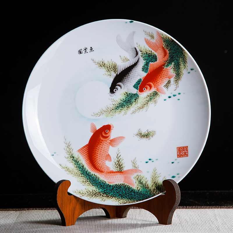 Jingdezhen ceramics ten inches and happiness figure decorate dish hang dish by dish home rich ancient frame study office furnishing articles