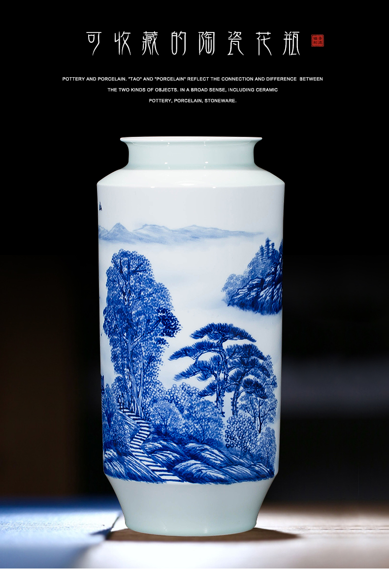 Jingdezhen ceramics landscape hand - made of blue and white porcelain vases, new Chinese style household adornment sitting room porch place